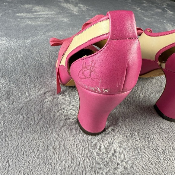 JOHN FLUEVOG Revelation Pink Lace Up Bow Heels Pumps Vintage Womens 6 Retro - Picture 6 of 10